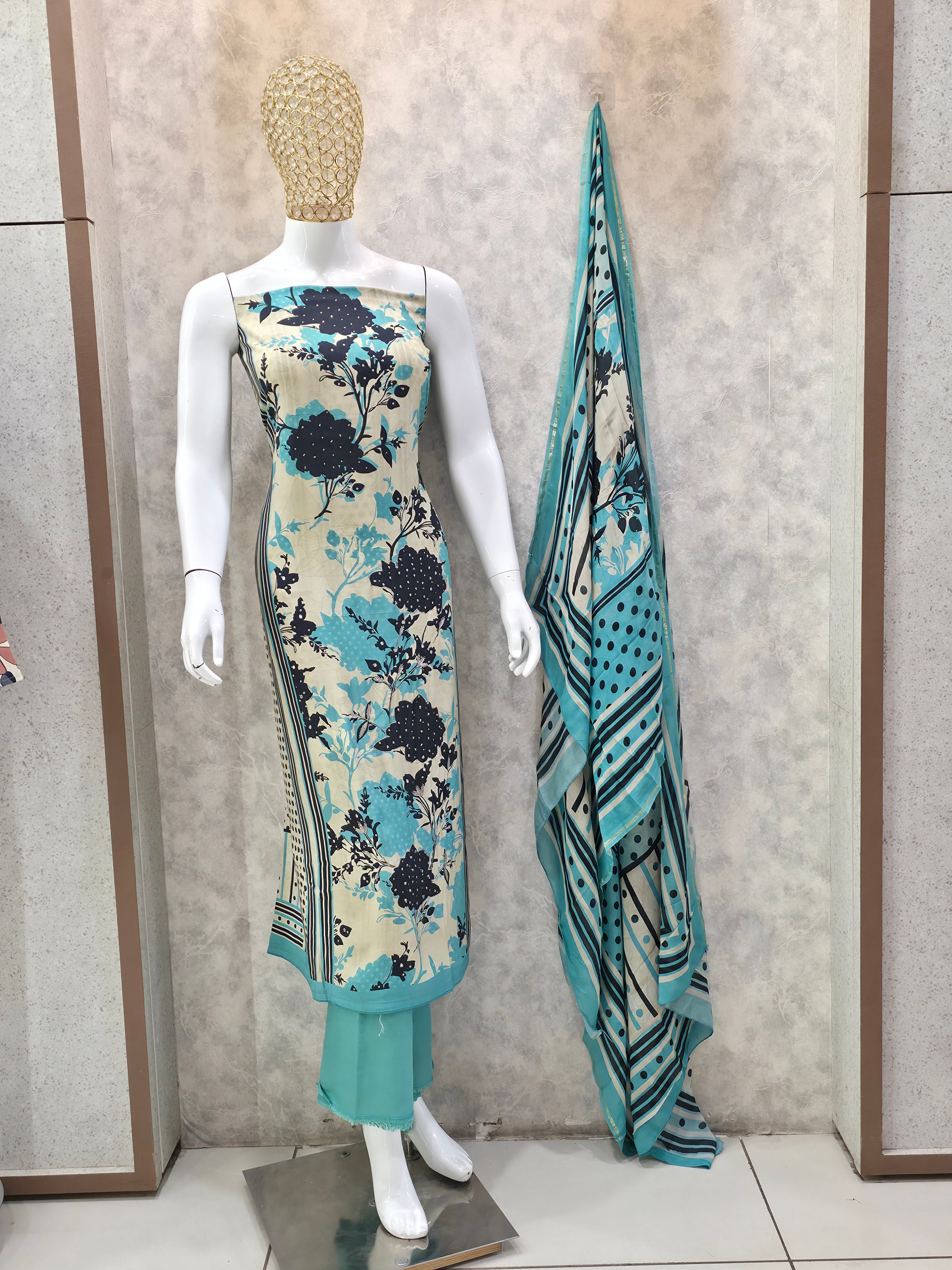 MUSLIN DUAL TONE UNSTITCHED SUIT