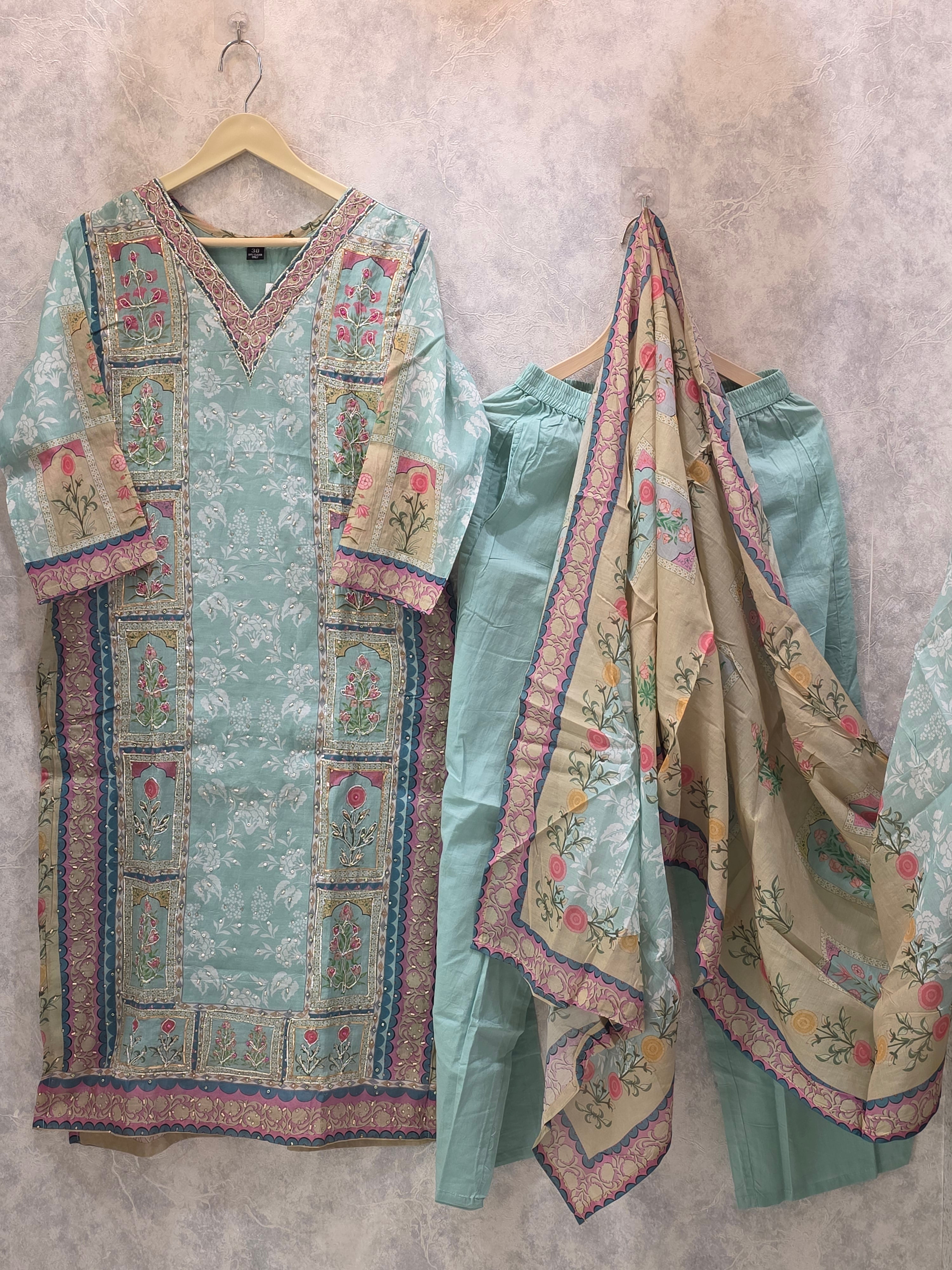 LIGHT SEA GREEN GOTA PATTI HANDWORK PLAZZO SUIT