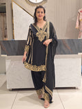 BLACK CREPE FARSHI SALWAR READYMADE SUIT