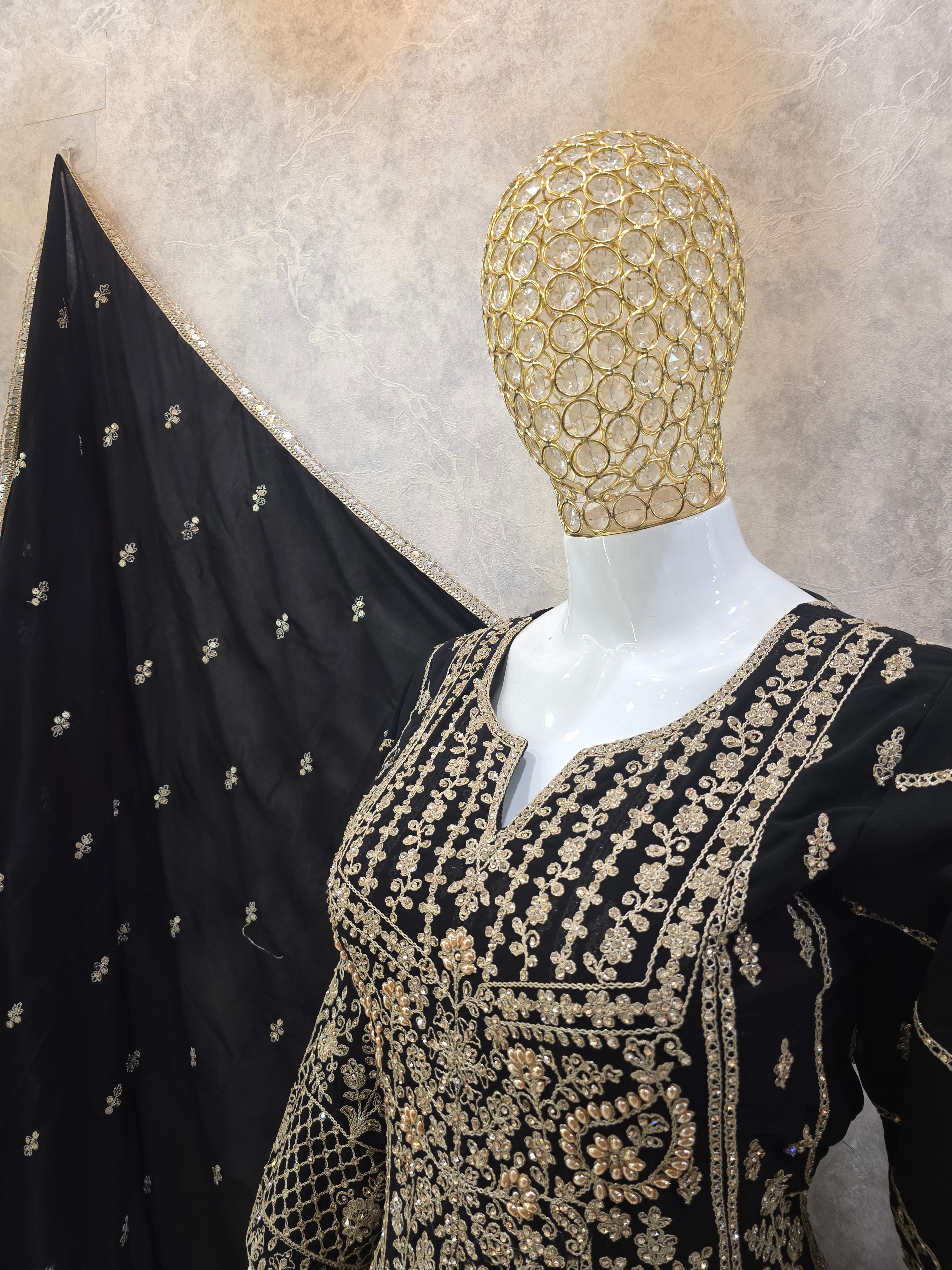 BLACK EMBROIDERED SHORT FROCK PARTYWEAR SUIT