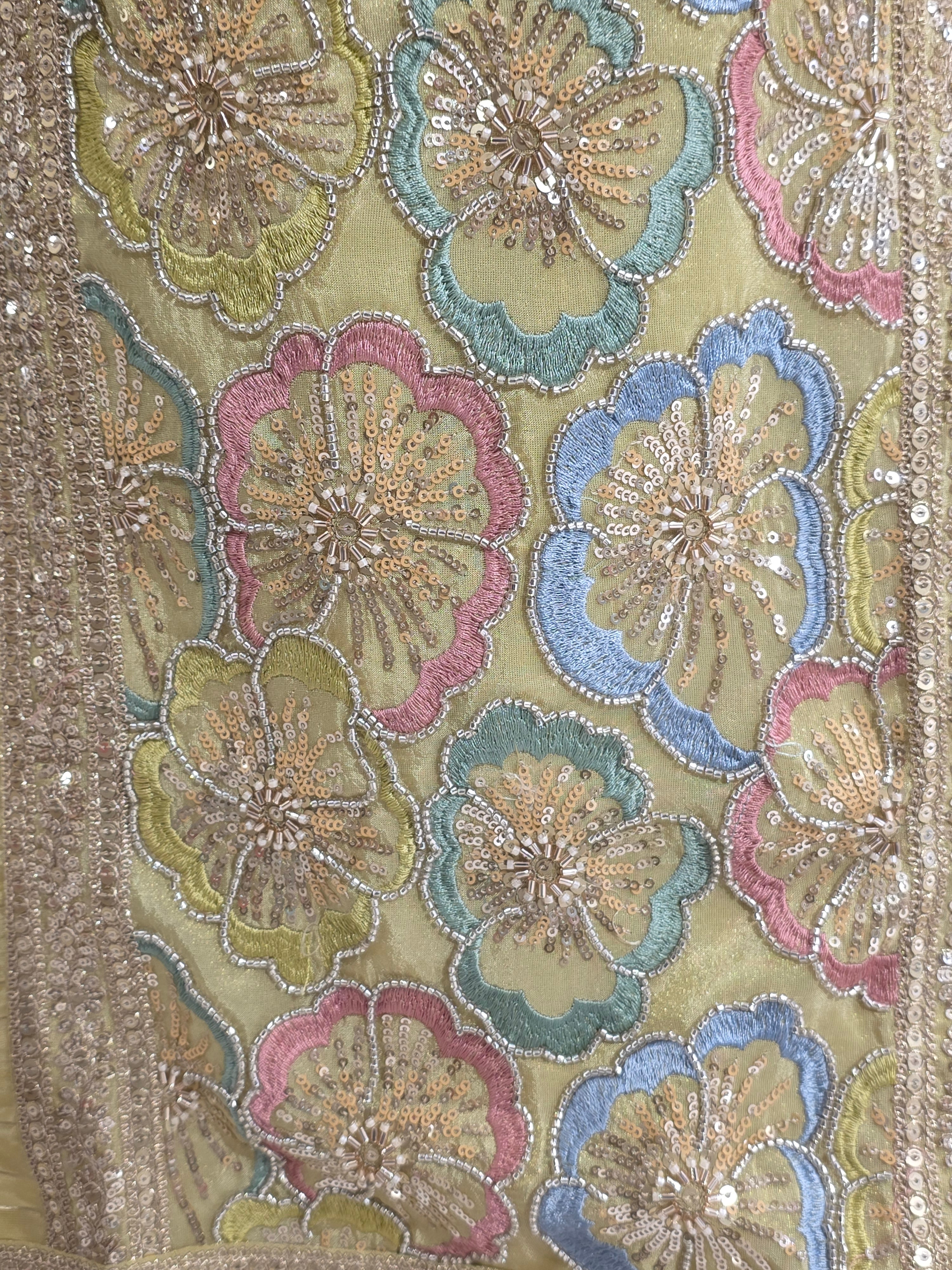 PASTEL YELLOW SHIMMER HANDWORK PARTYWEAR PLAZZO SUIT