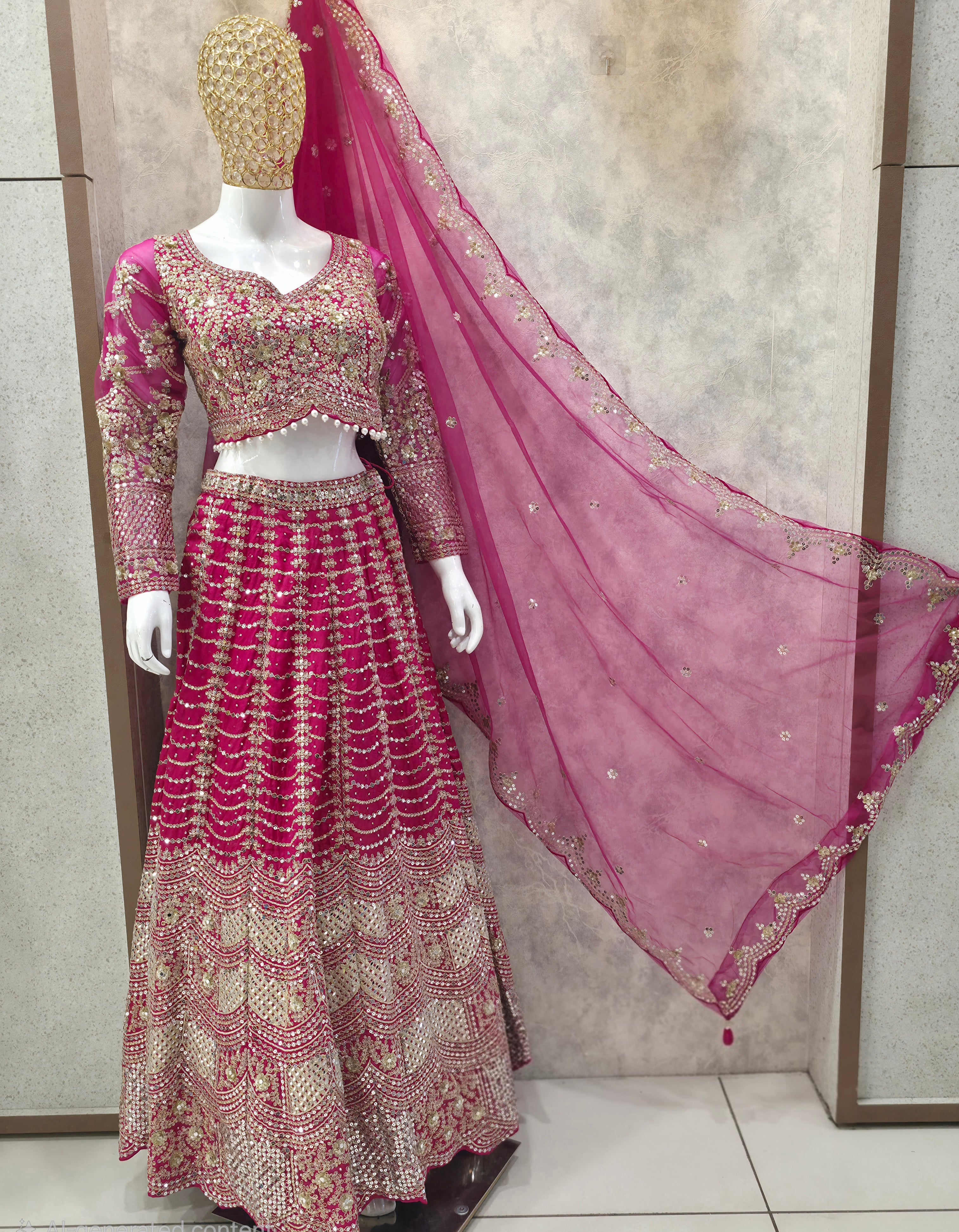 MAGENTA PINK EMBELLISHED LEHENGA CHOLI WITH DUPATTA