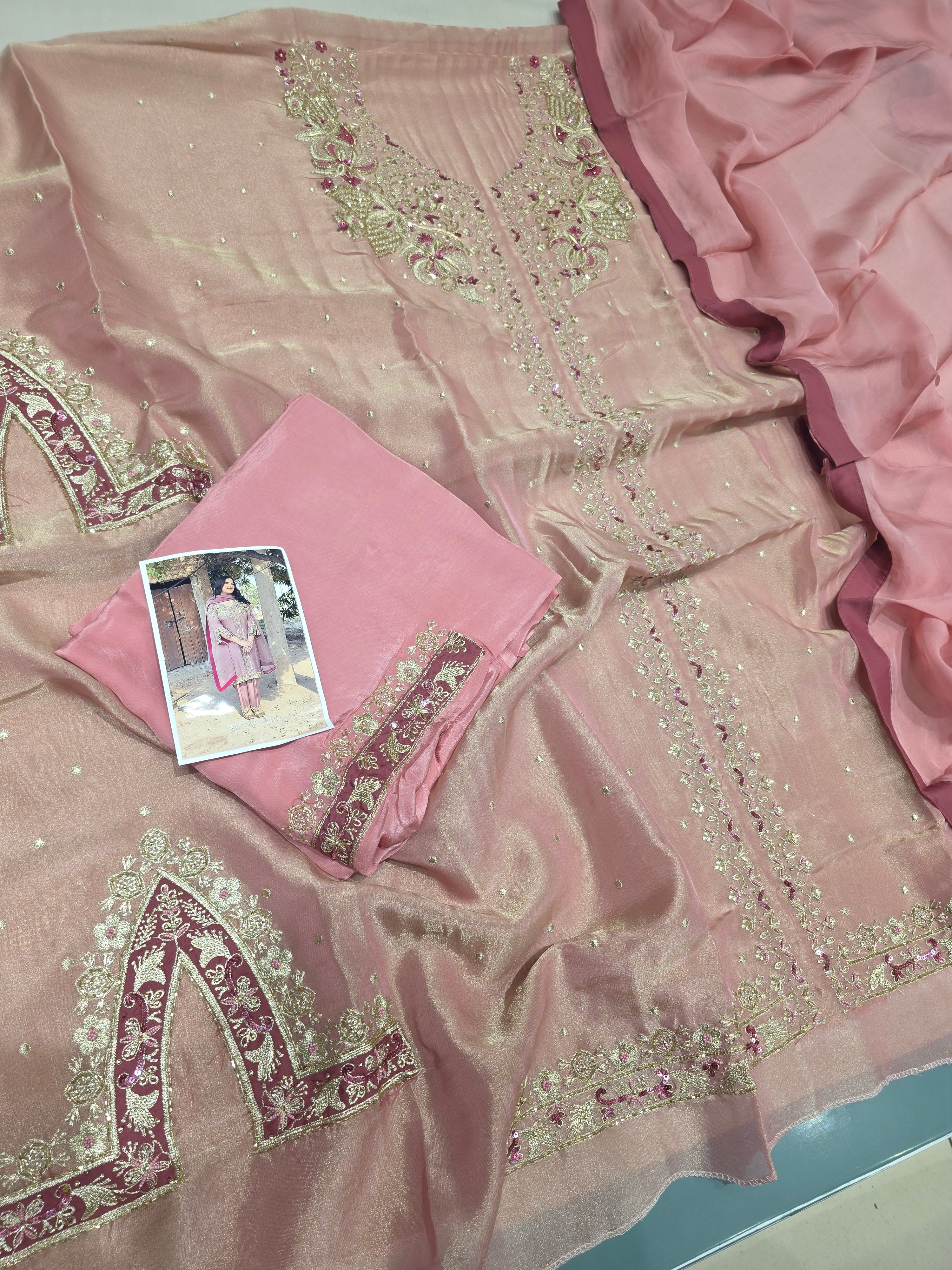 SALSA TISSUE BOUTIQUE HANDWORK ACHKAN STYLE UNSTITCHED SUIT