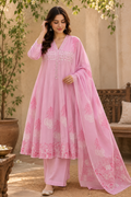 PINK BLOCK PRINT FROCK PLAZZO SUIT