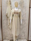 MUL CHANDERI FROCK WITH HEAVY NECK PLAZZO SUIT