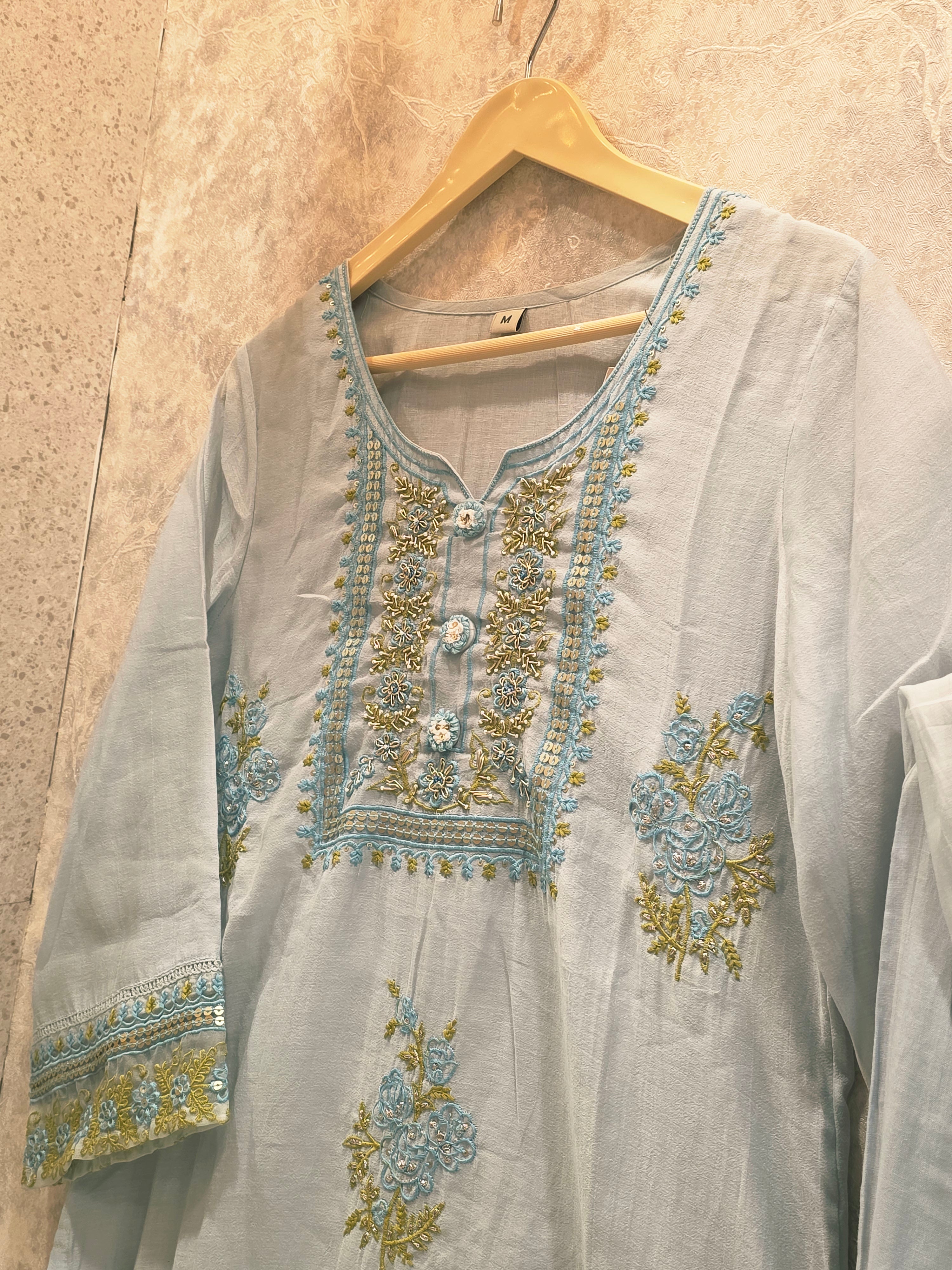 LIGHT BLUE EMBROIDERED PLAZZO SUIT