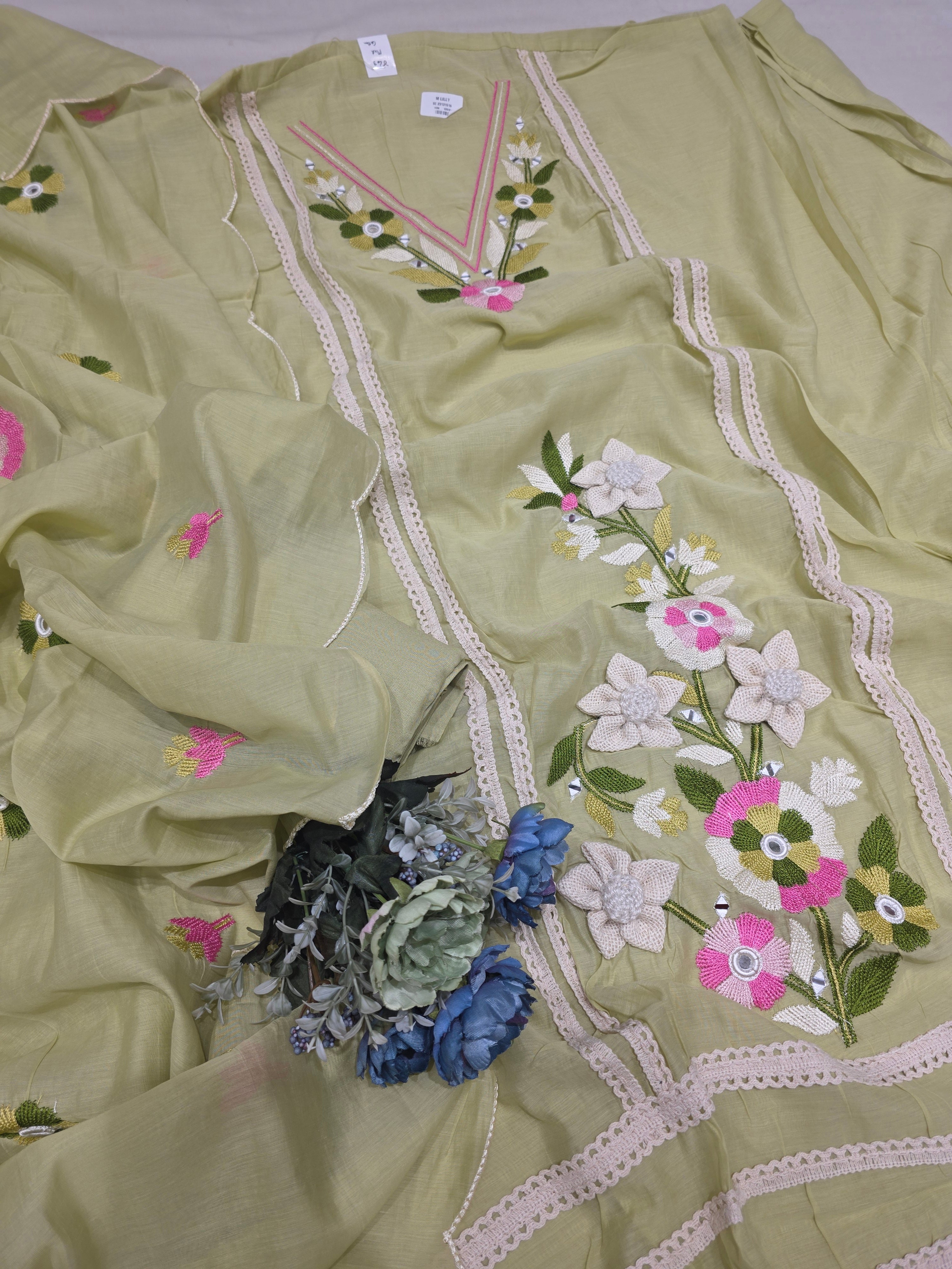 PUFF WORK MUL COTTON UNSTITCHED SUIT