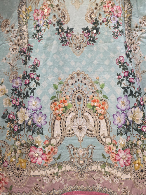 BLUE PAKISTANI PRINT EMBELLISHED PLAZZO SUIT