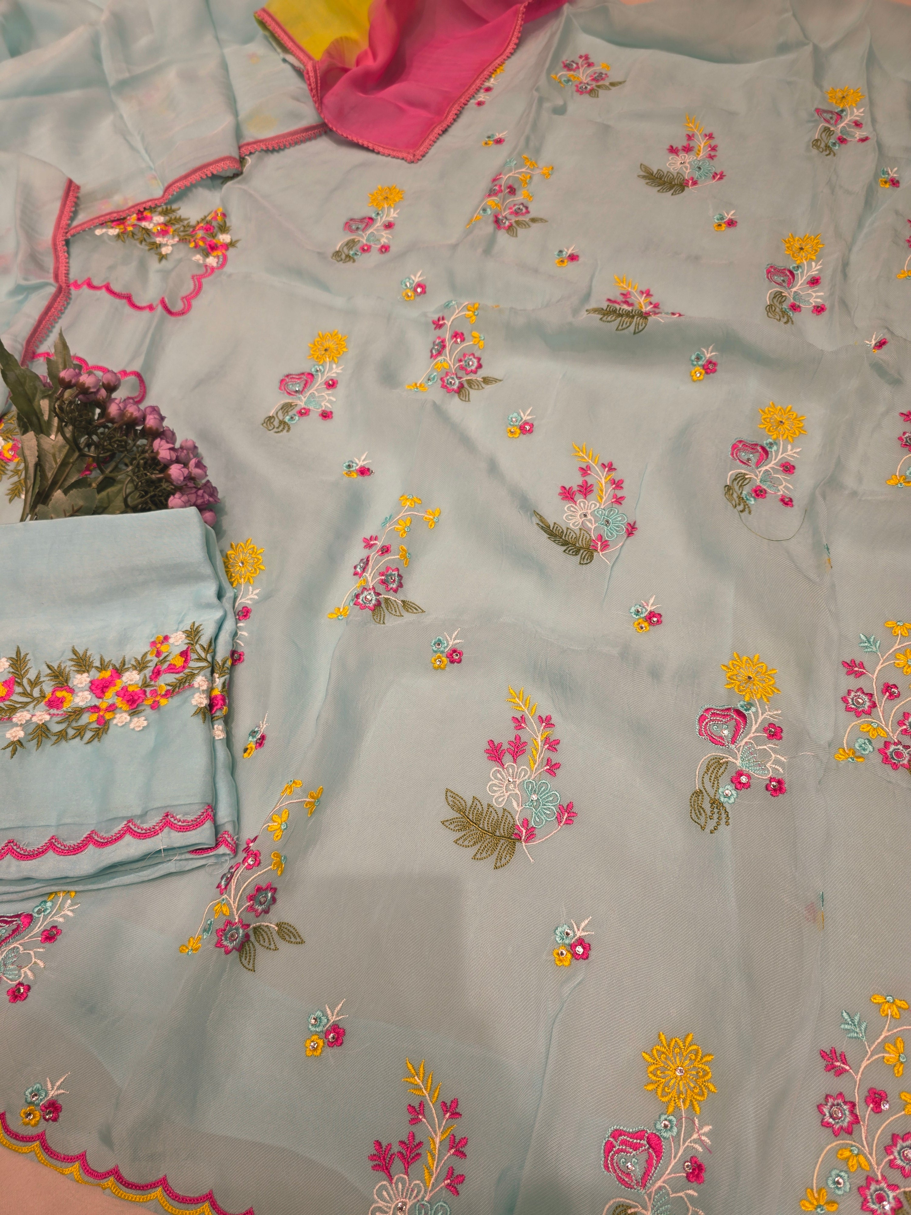 Embroidered Twill Partywear Unstitched Suit