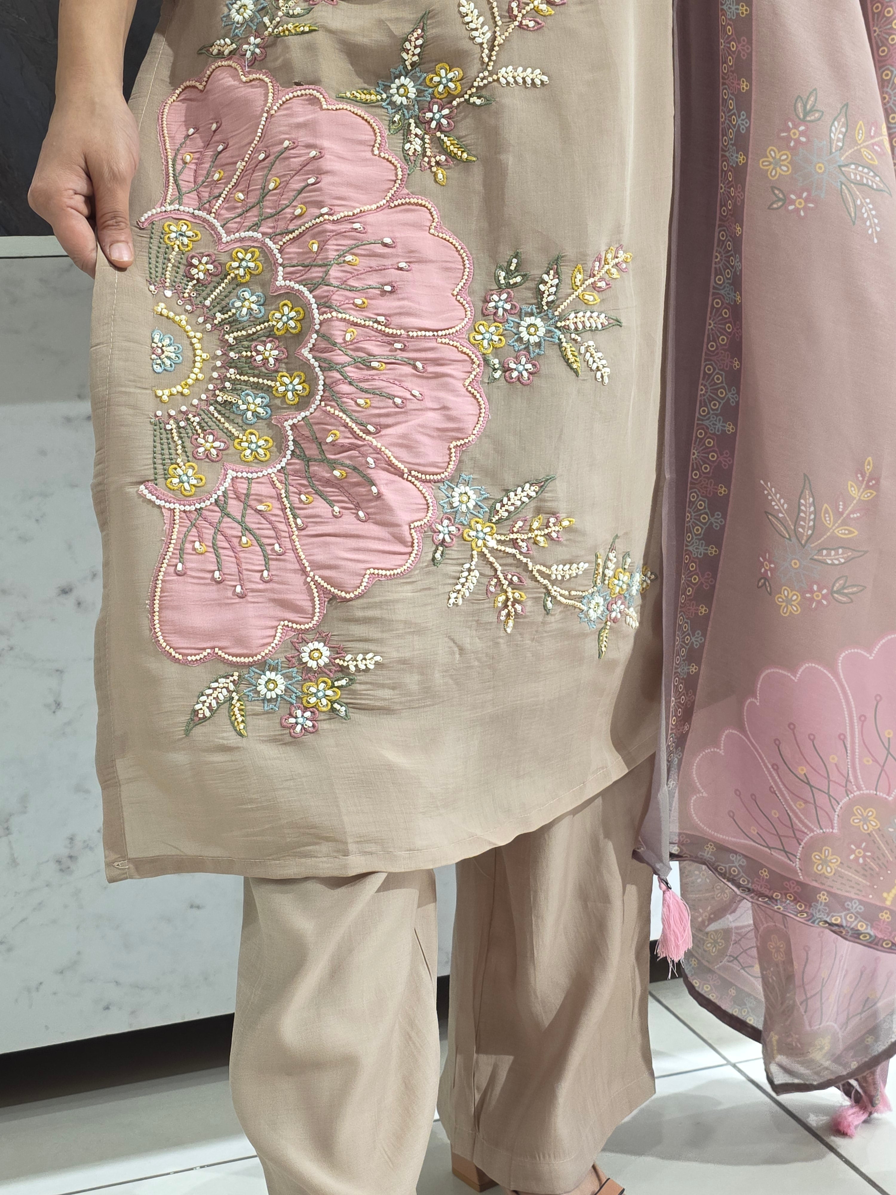 Mul Chanderi Plazzo Suit ( Skin )
