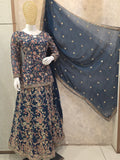 NAVY HEAVY EMBROIDERED SHIRT WITH LEHENGA