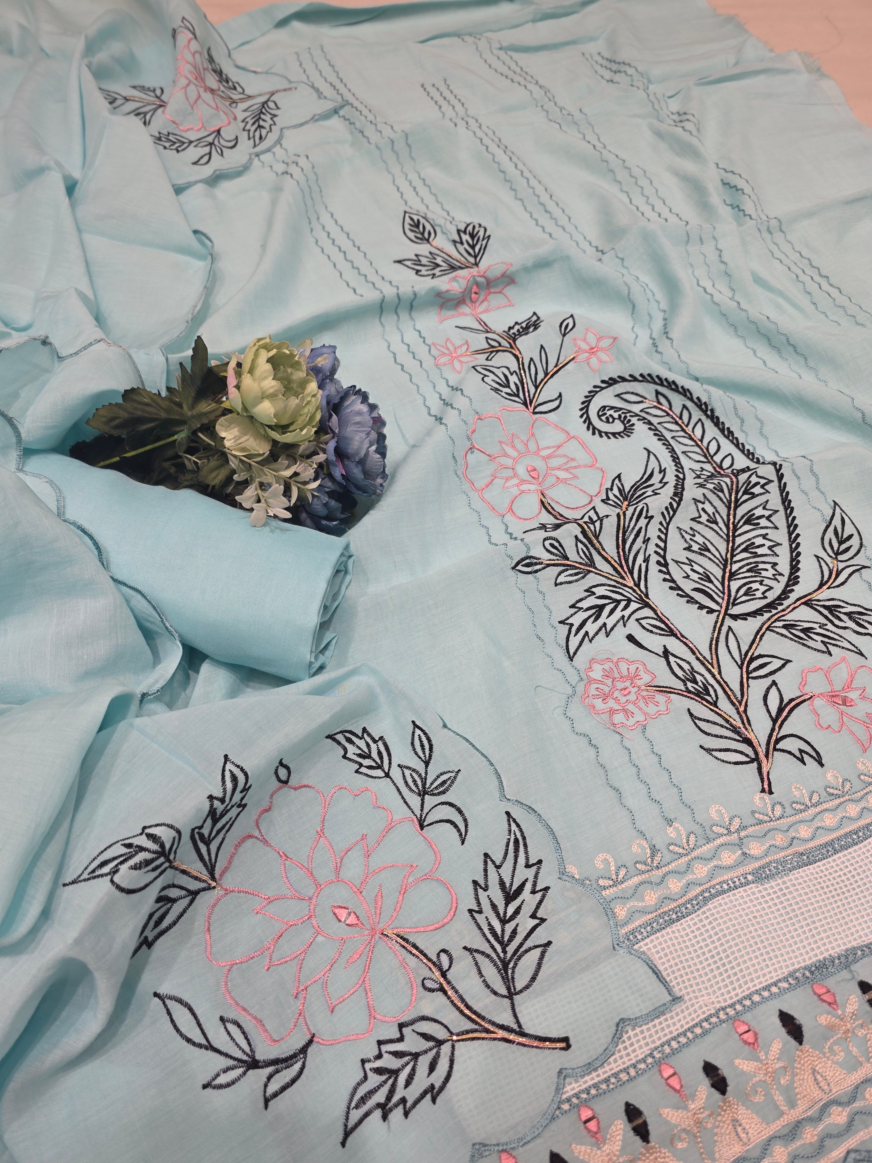 SKY THREAD WORK UNSTITCHED SUIT