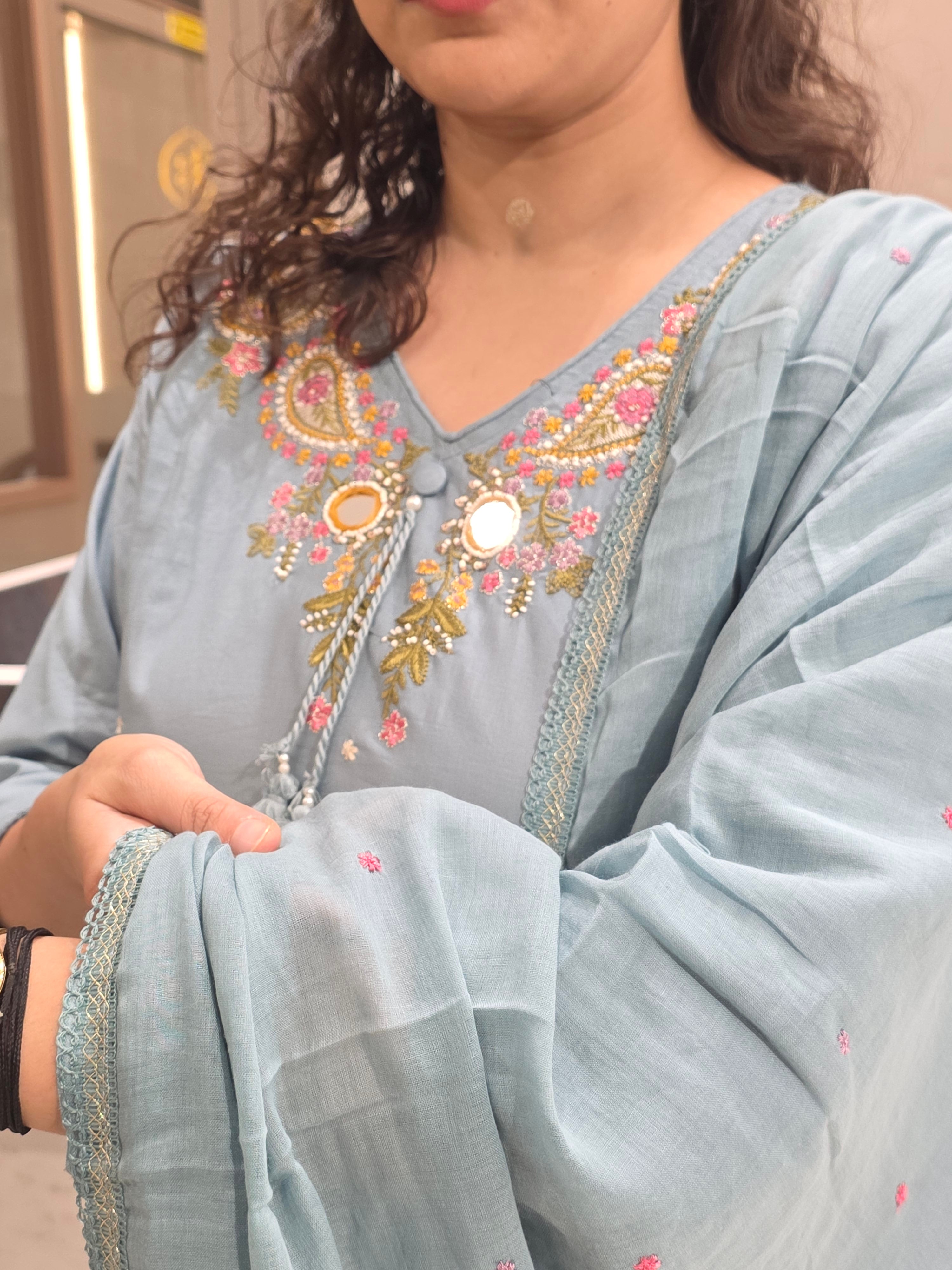 POWDER BLUE A-LINE PLAZZO SUIT