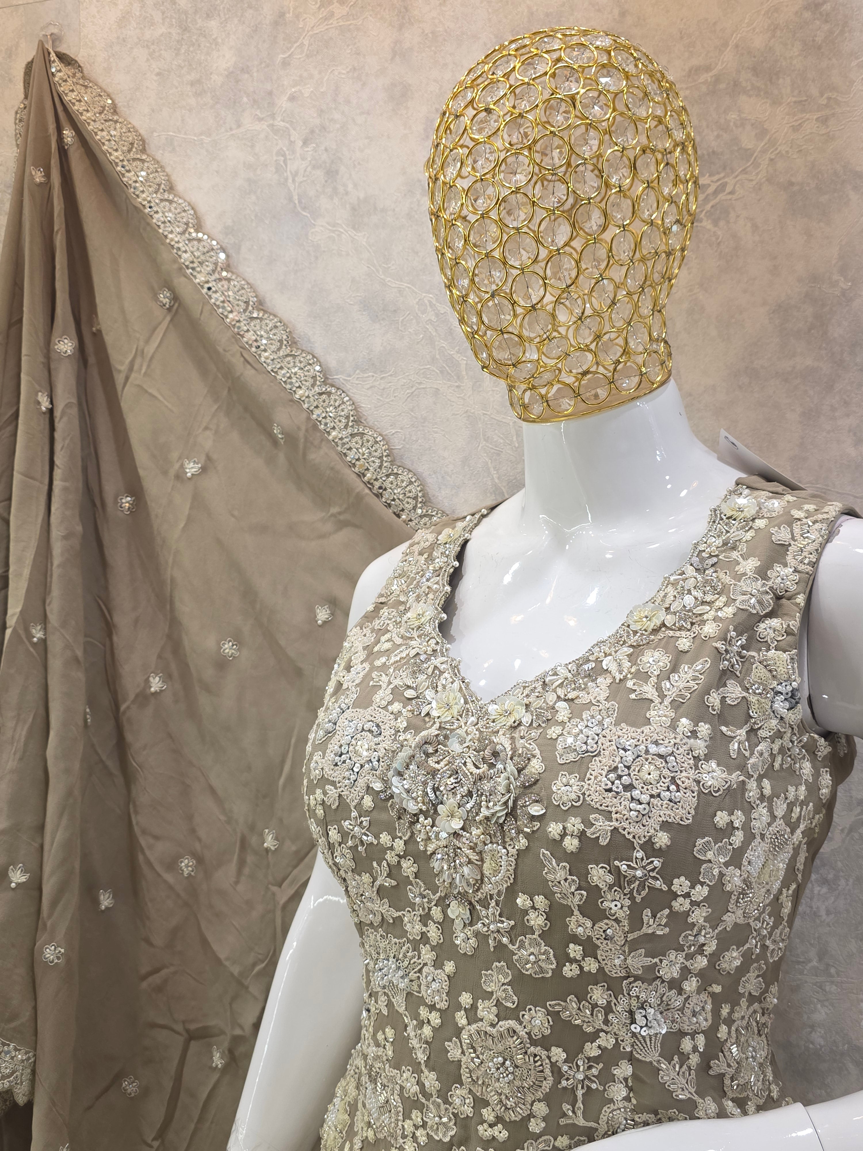 GREY HEAVY HANDWORK PARTYWEAR SHARARA SUIT