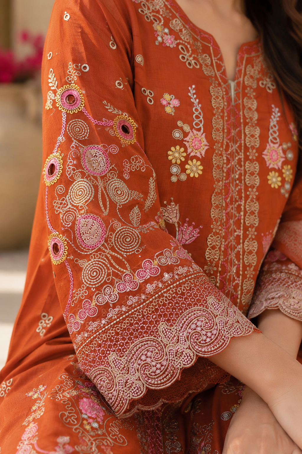 RUST HEAVY THREAD WORK PARTYWEAR PLAZZO SUIT