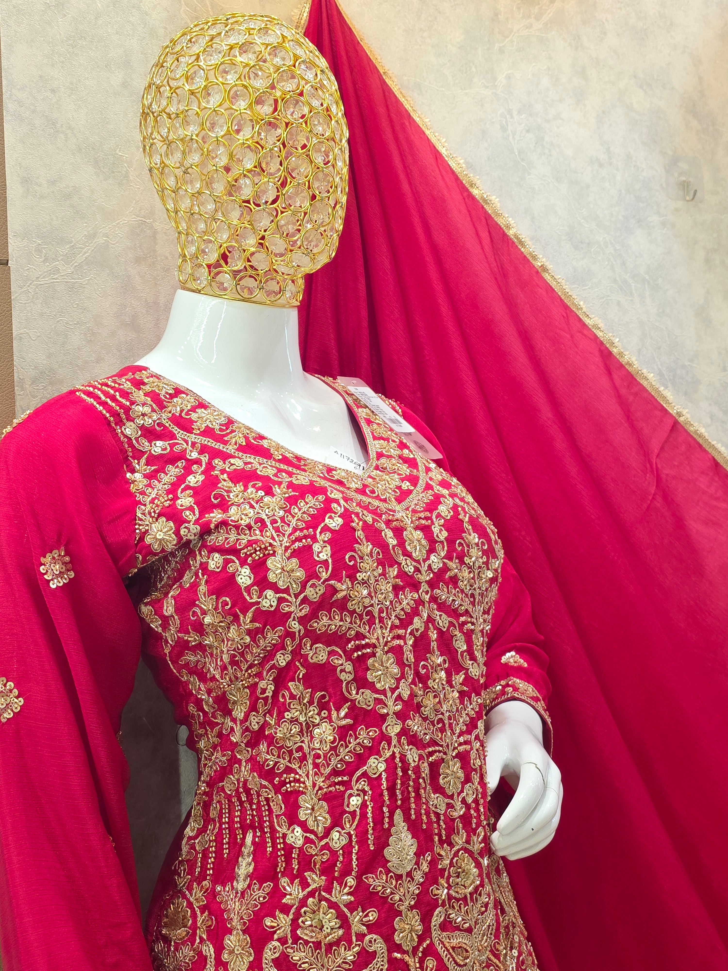 MAGENTA EMBROIDERED SHIRT WITH LEHENGA