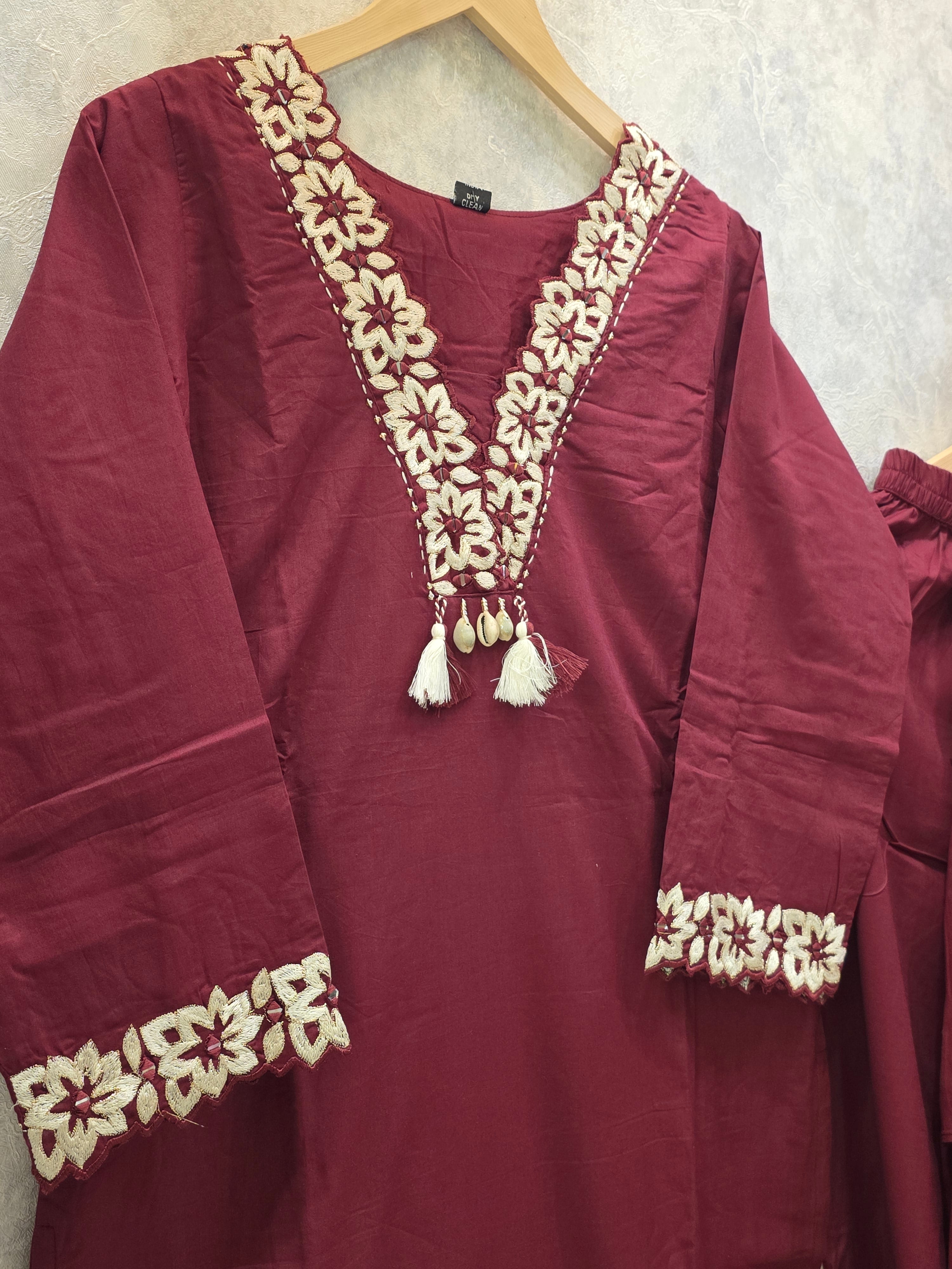 WINE CUTWORK CONTRAST CONCEPT PLAZZO SUIT