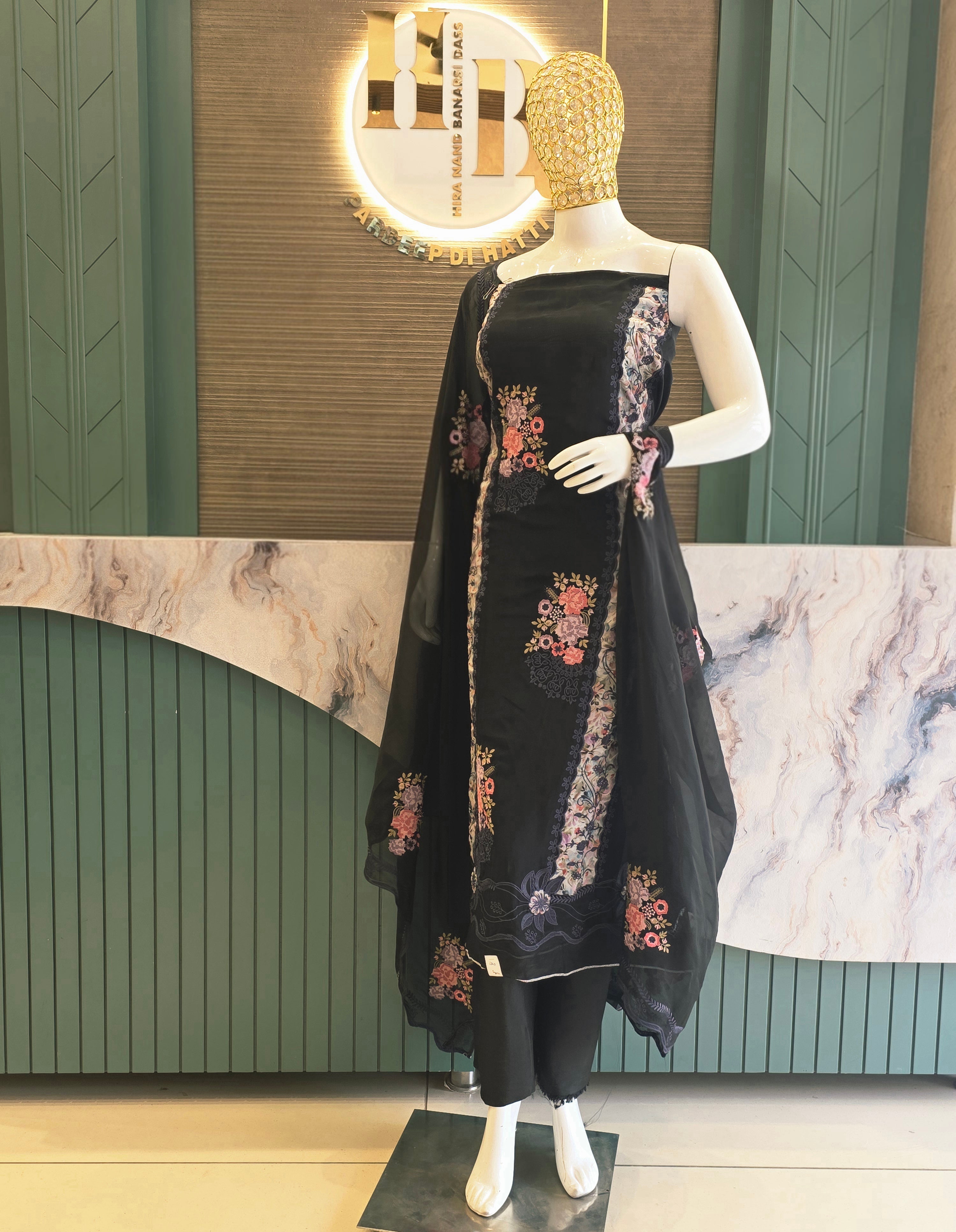 Organza Multi Threadwork Partywear Unstitched Suit