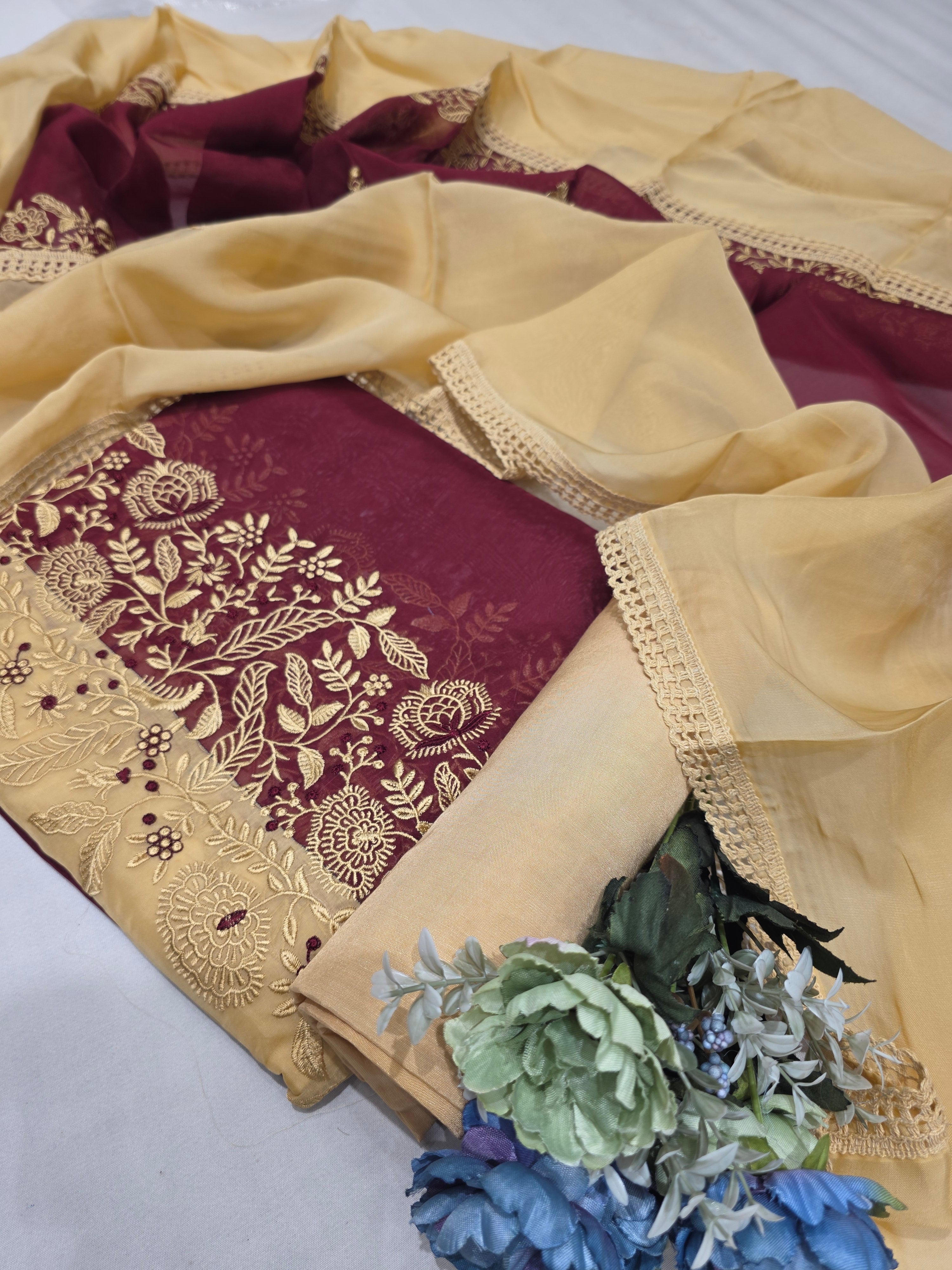 SOFT ORGANZA CONTRAST CONCEPT UNSTITCHED SUIT