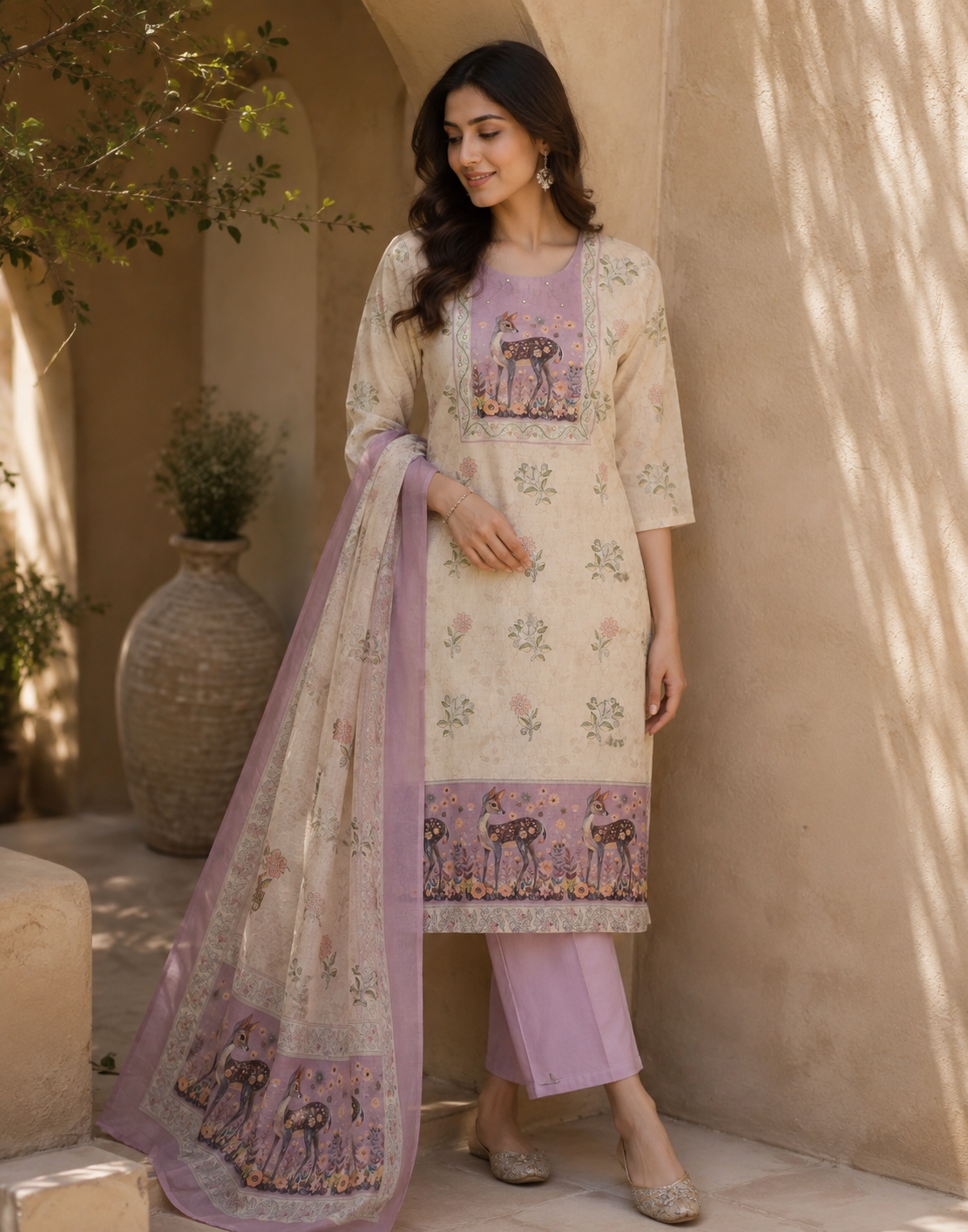 KHADI COTTON PRINTED PLAZZO SUIT