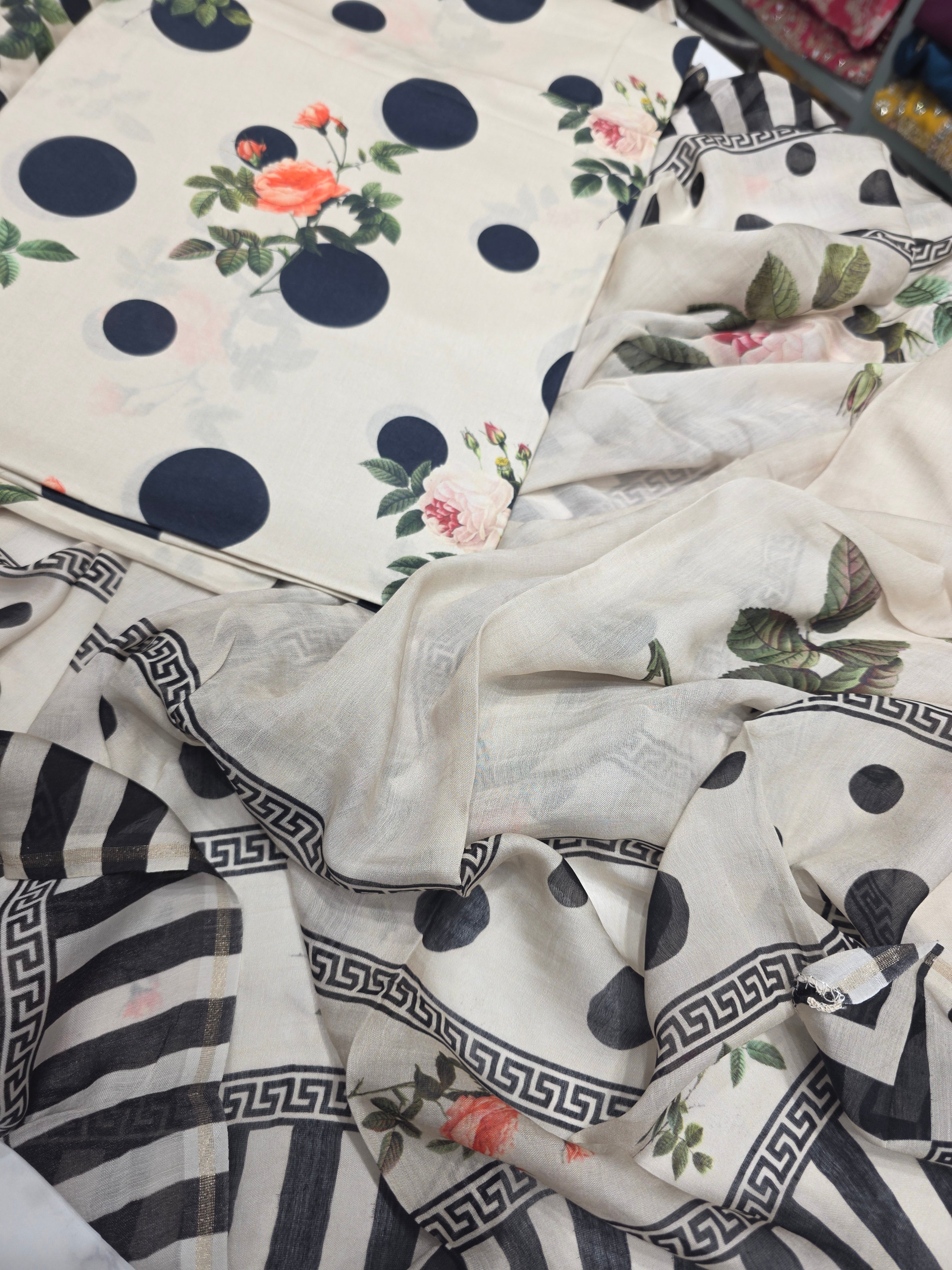POLKA DOT PRINTED COTTON UNSTITCHED SUIT