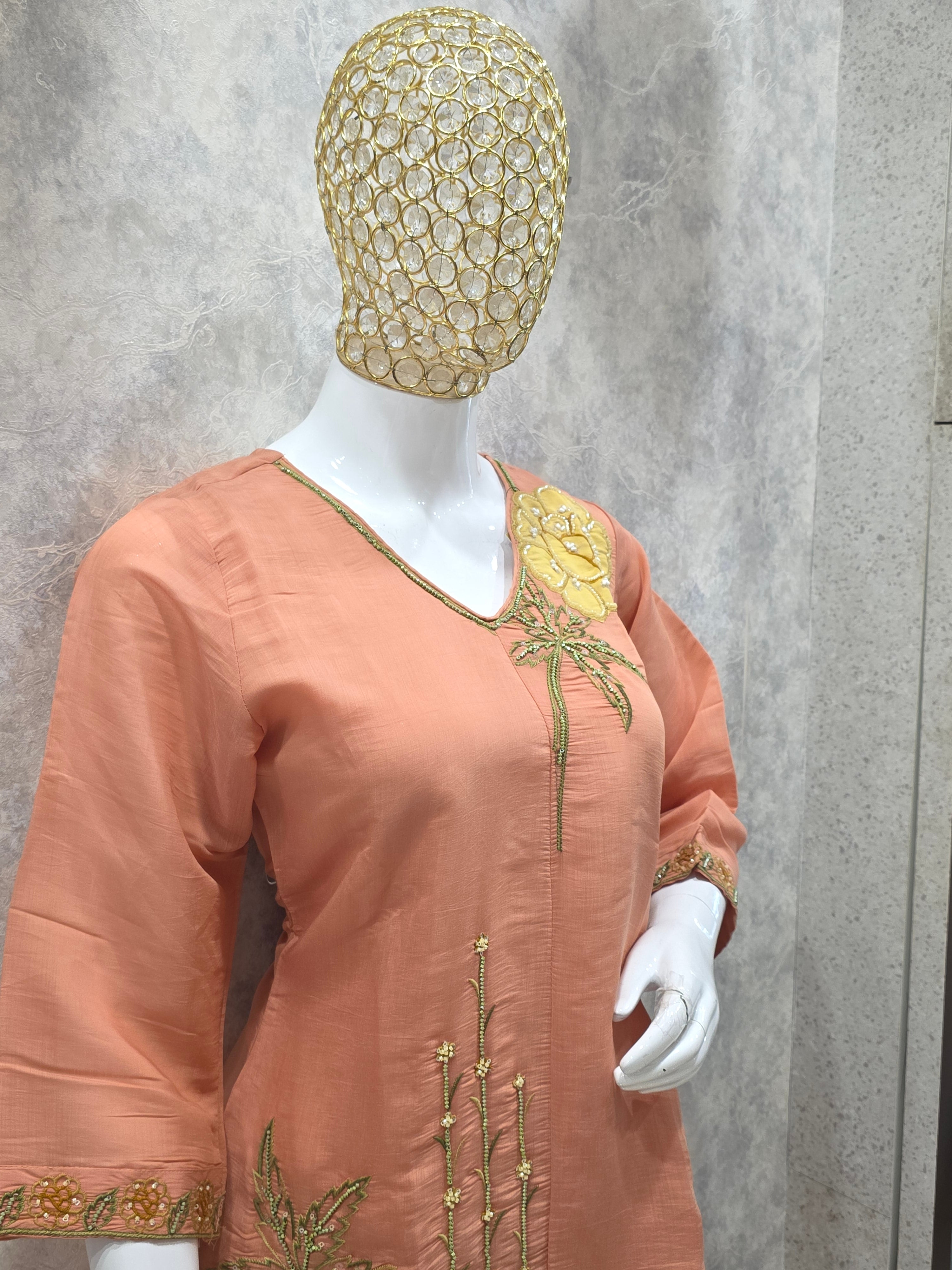 MUL CHANDERI HANDWORK PLAZZO CO-ORD SET
