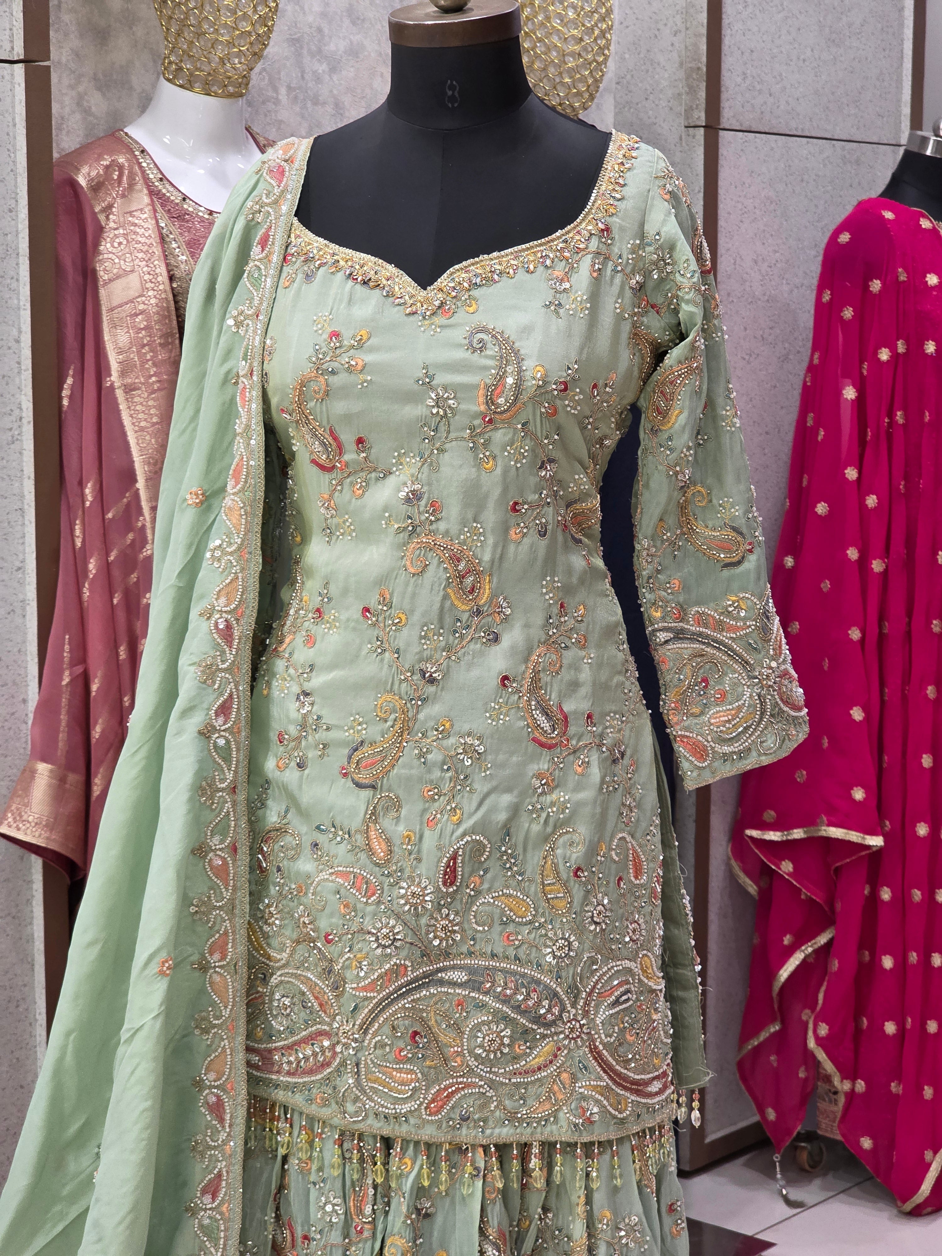 MINT GREEN HEAVY SHARARA