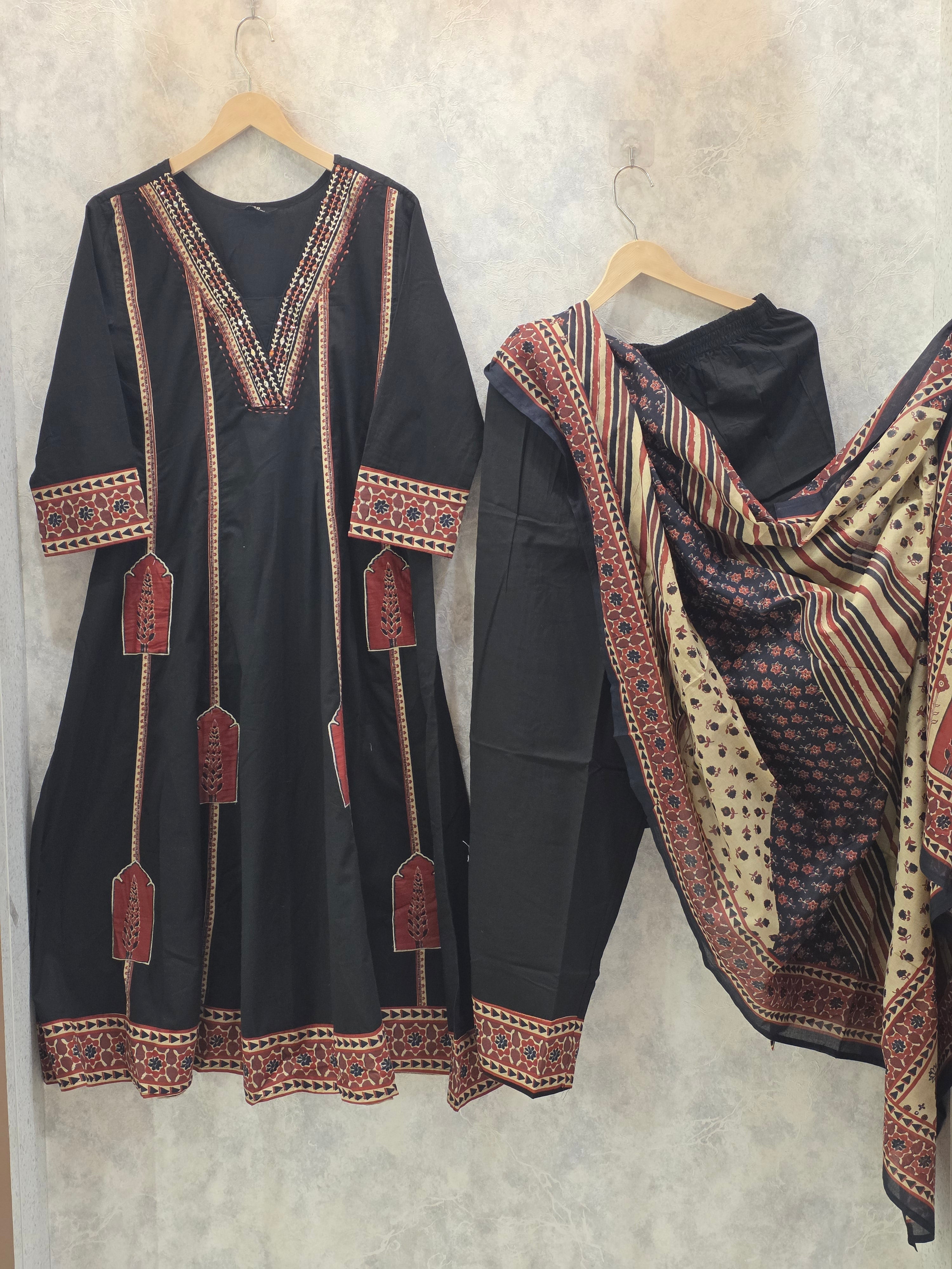 BLACK ANARKALI PATCHWORK PLAZZO SUIT