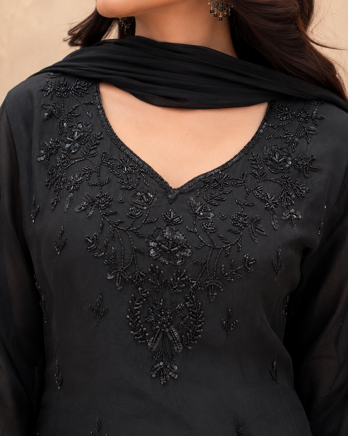 BLACK HANDWORK PARTYWEAR PLAZZO SUIT