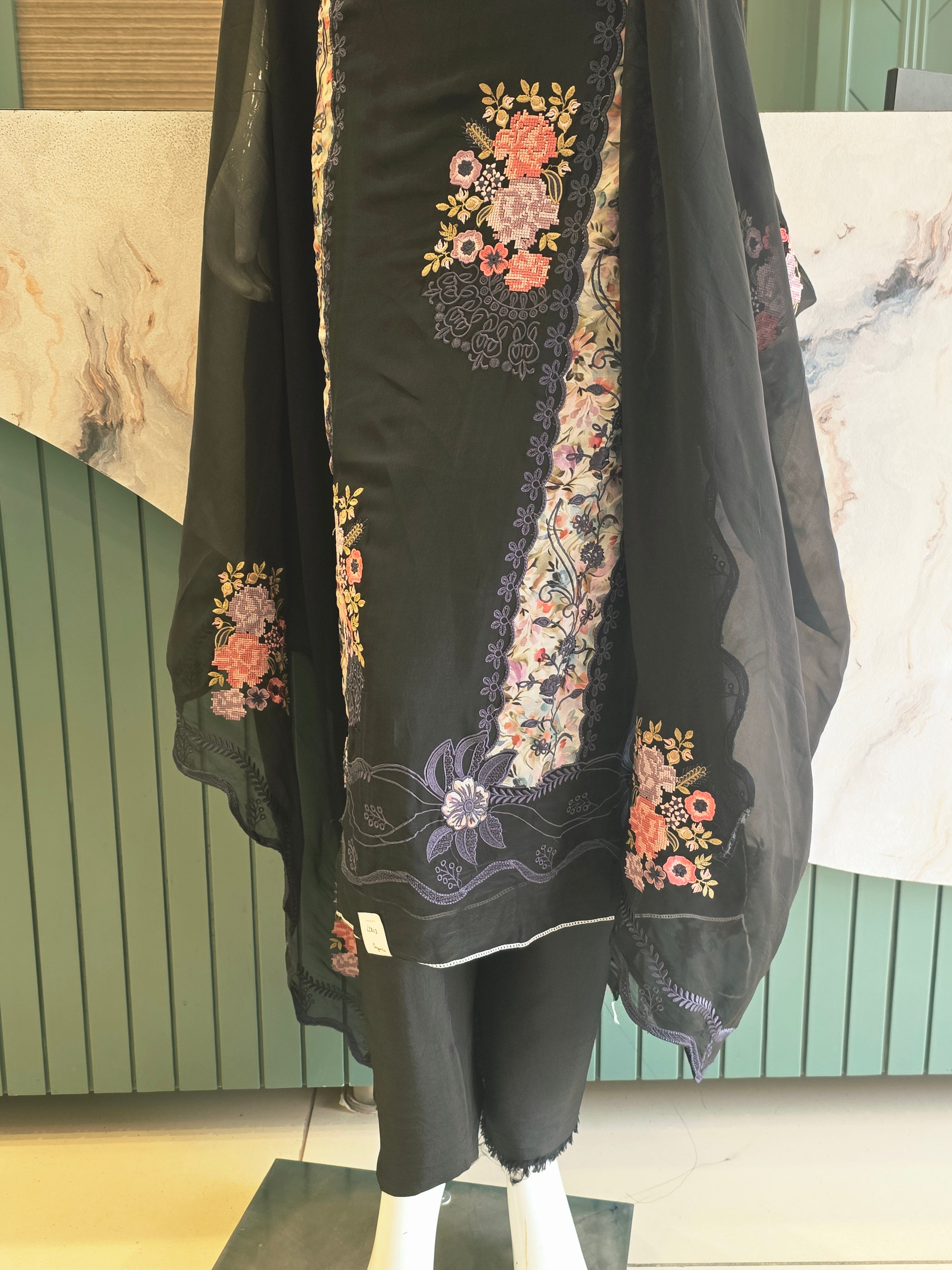 Organza Multi Threadwork Partywear Unstitched Suit