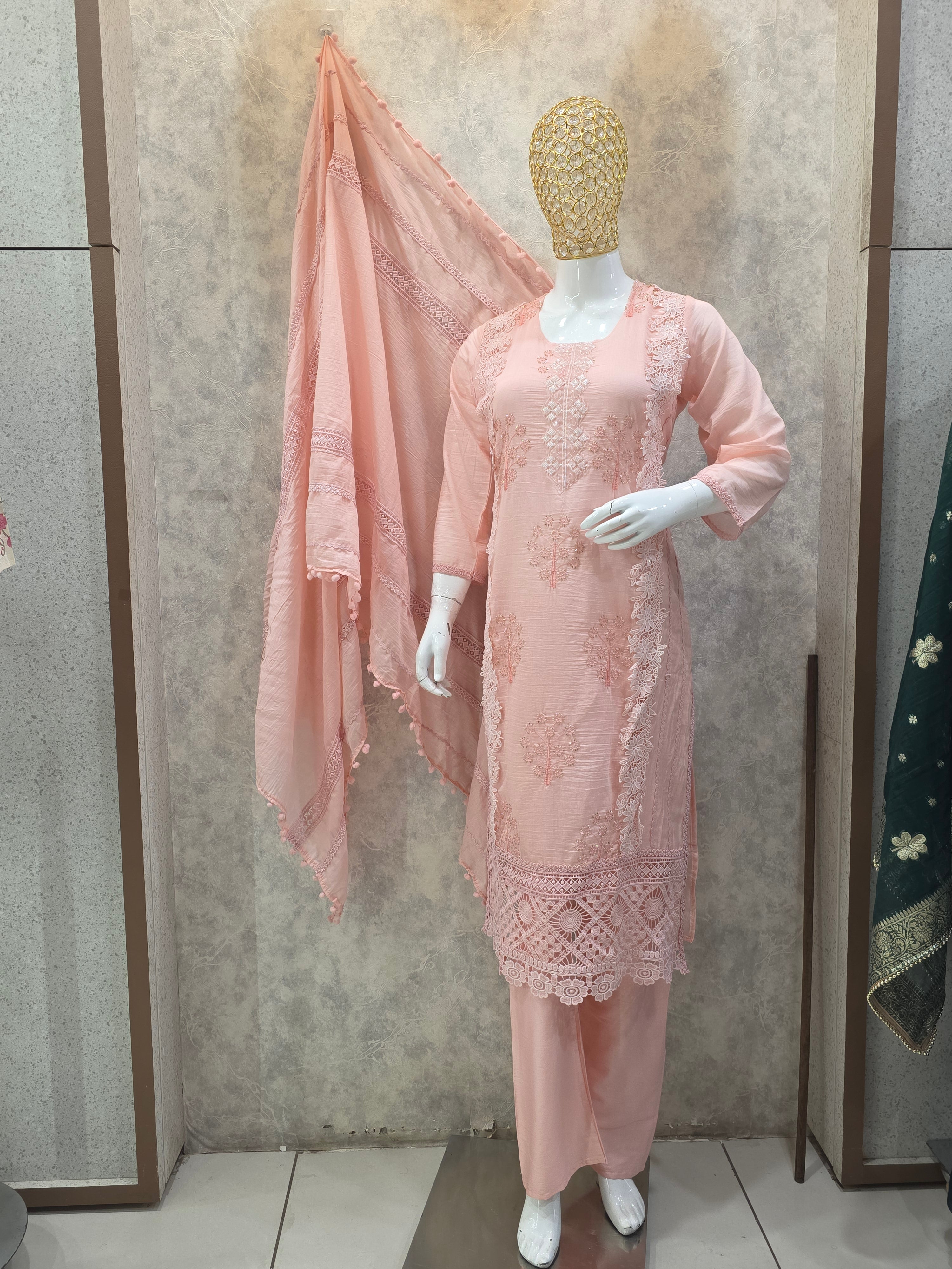 MUL MUL HANDWORK PARTYWEAR PLAZZO SUIT