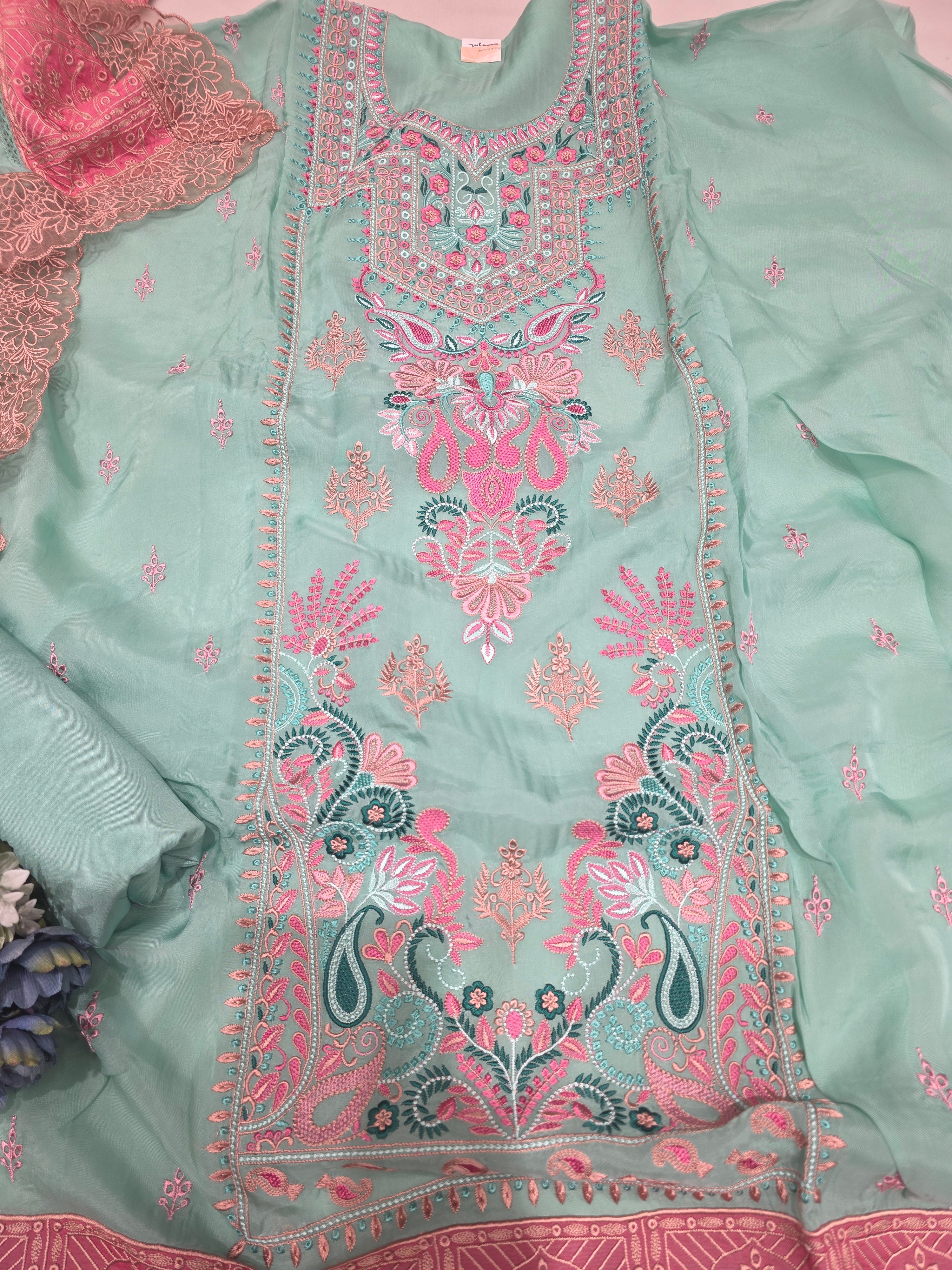Organza Threadwork Unstitched Suit