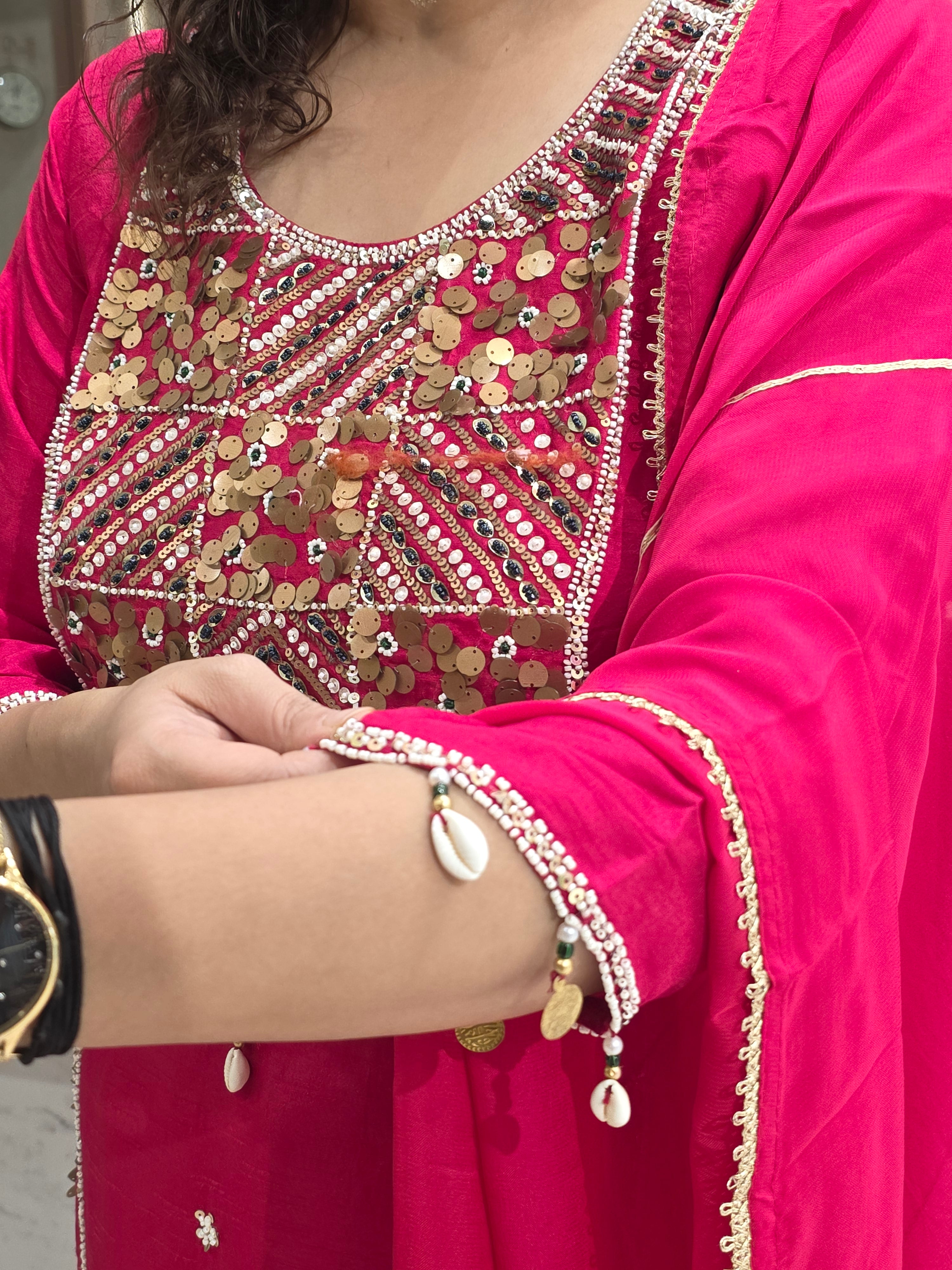 MAGENTA PARTYWEAR PLAZZO SUIT WITH SEQUIN AND BEADS WORK