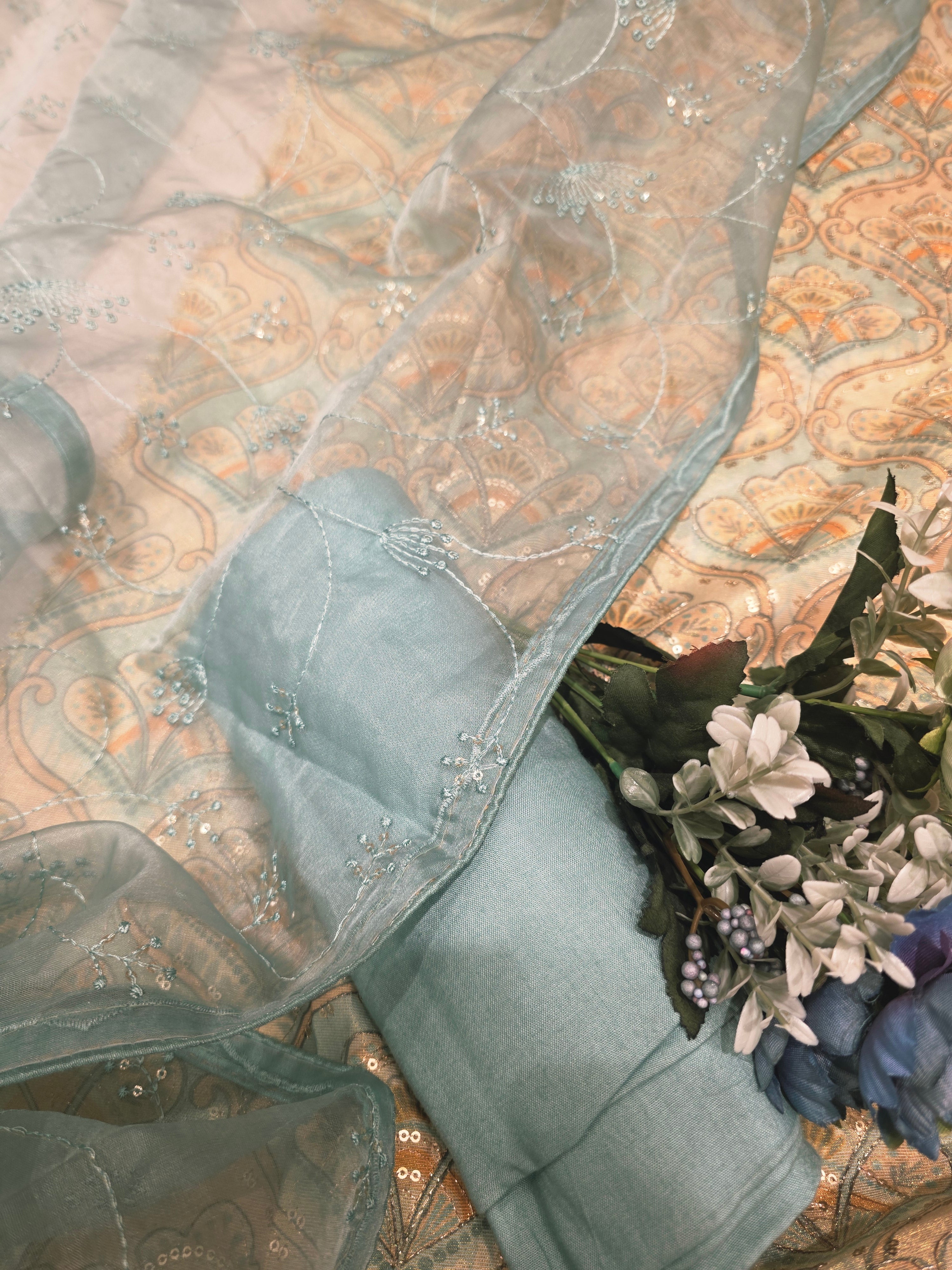 Shimmer Organza Partywear Unstitched Suit