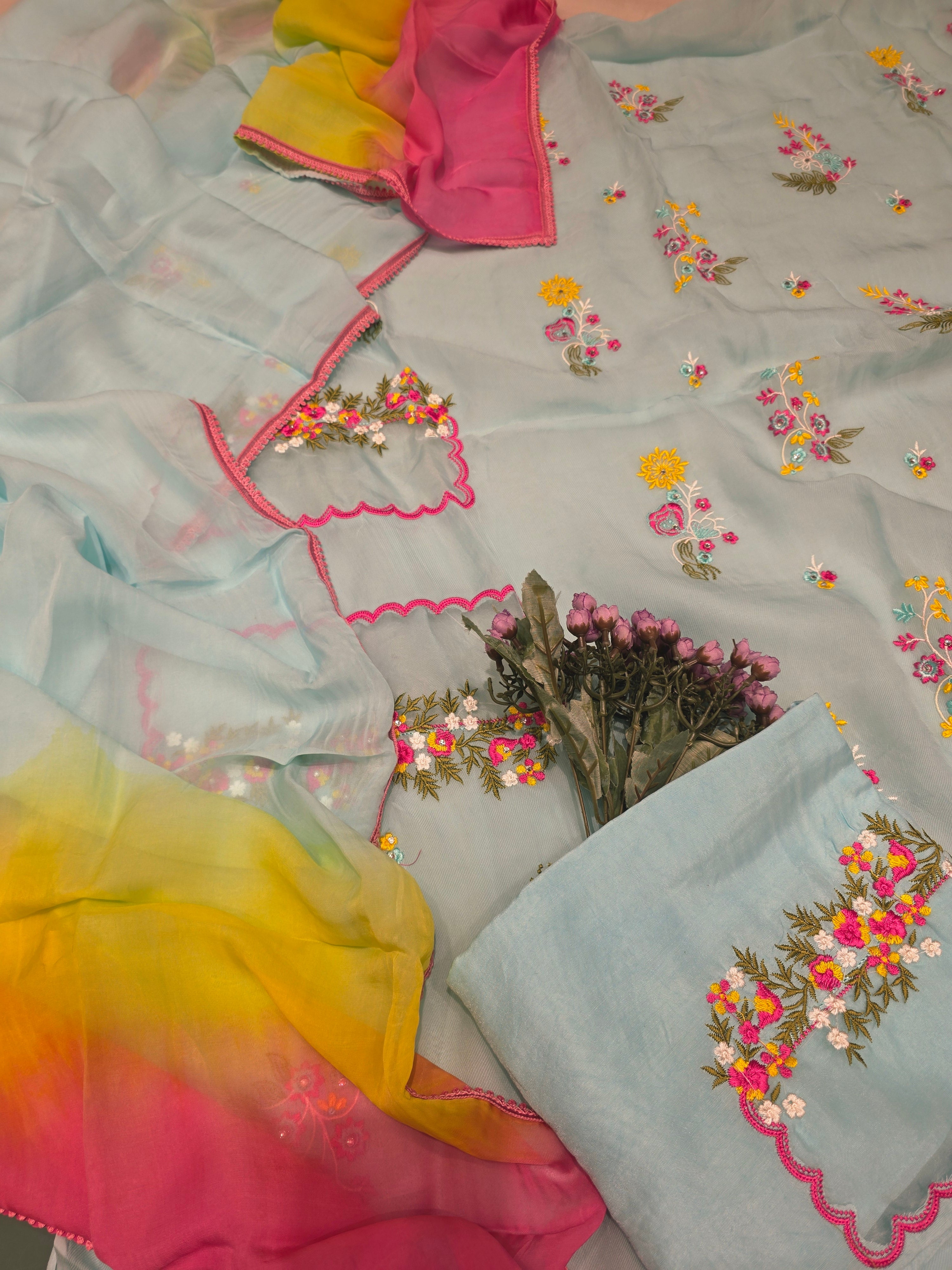 Embroidered Twill Partywear Unstitched Suit