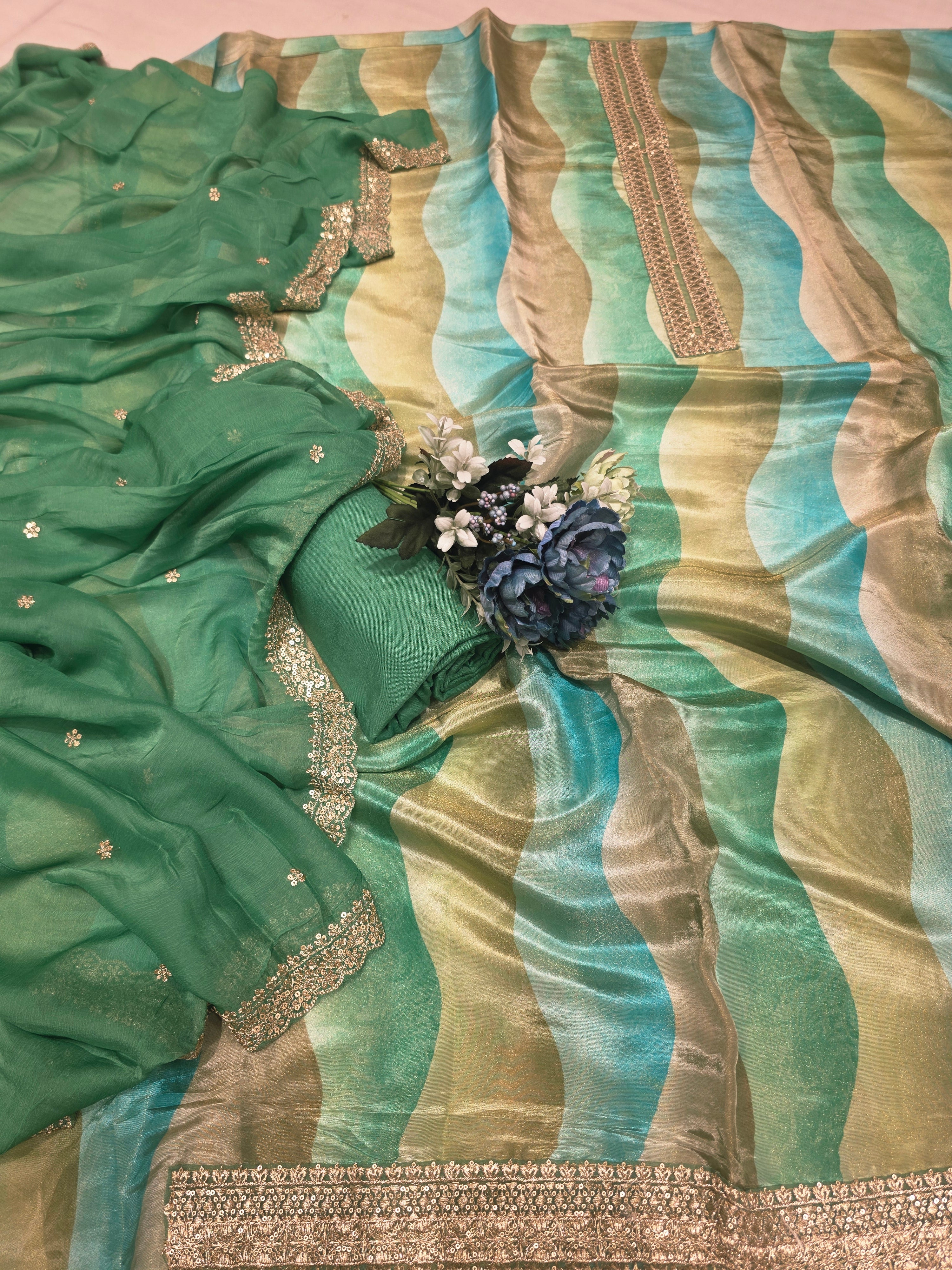 Printed Shimmer Partywear Unstitched Suit